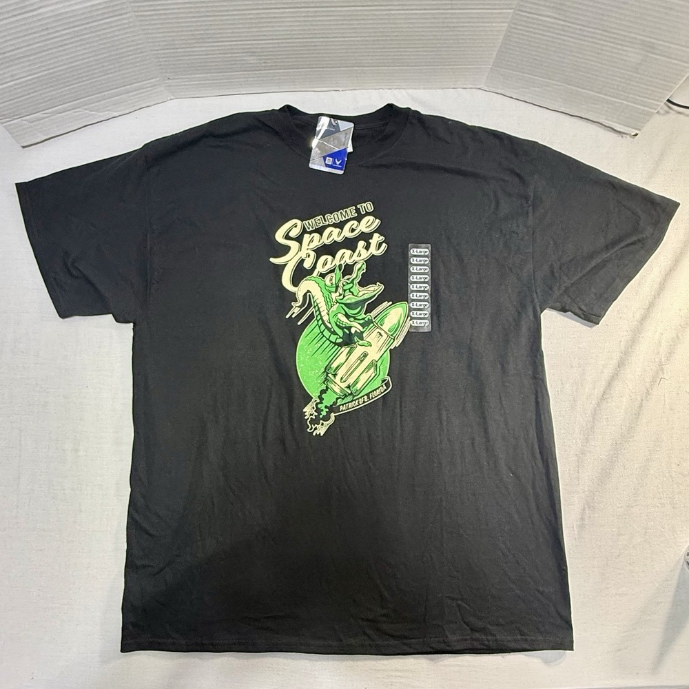 Men's XL Space Coast T-Shirt Alligator On Rocket Patrick Space Force‎ Base Black